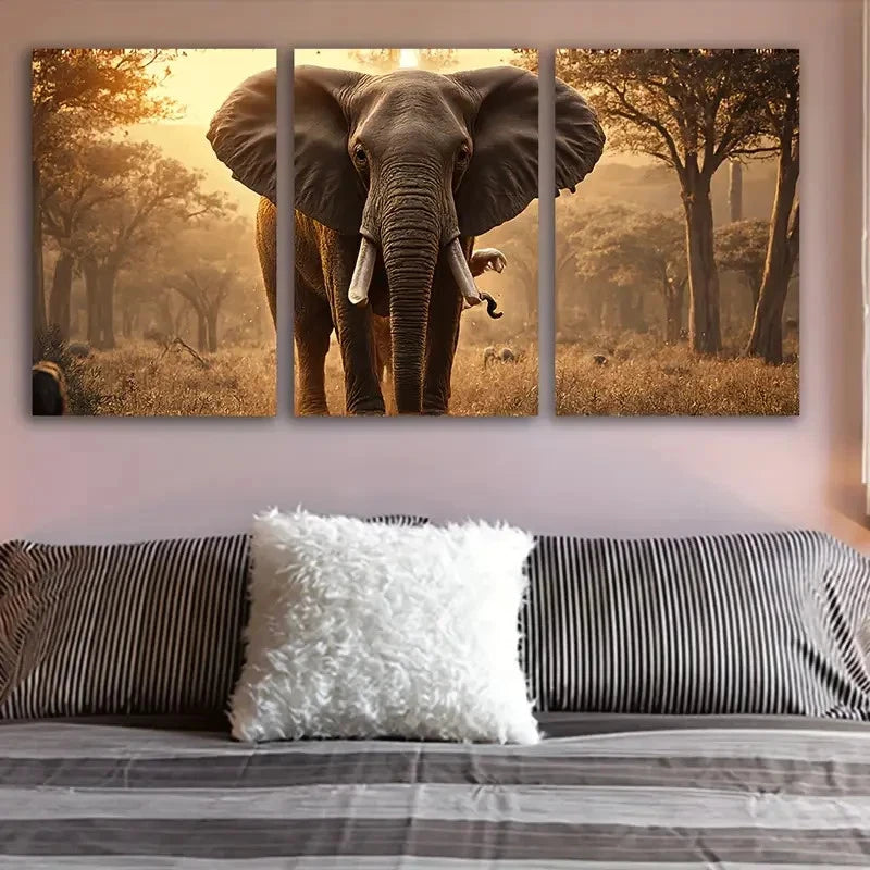 3pcs African Elephant Wildlife Wall Art Set Canvas Framed 40x60cm - High Quality Print 100% Australian Made Wall Canvas Ready to Hang - Bella Home Decor