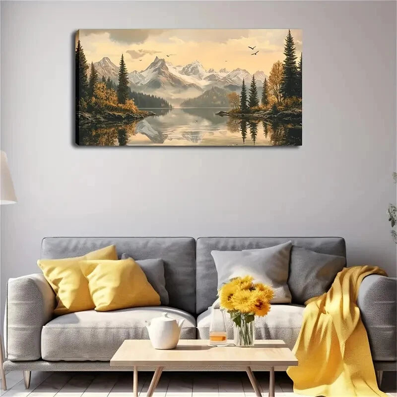 Continuous Snow Mountain Clouds Wall Art Canvas Office Home Room Framed 120x60cm - Bella Home Decor