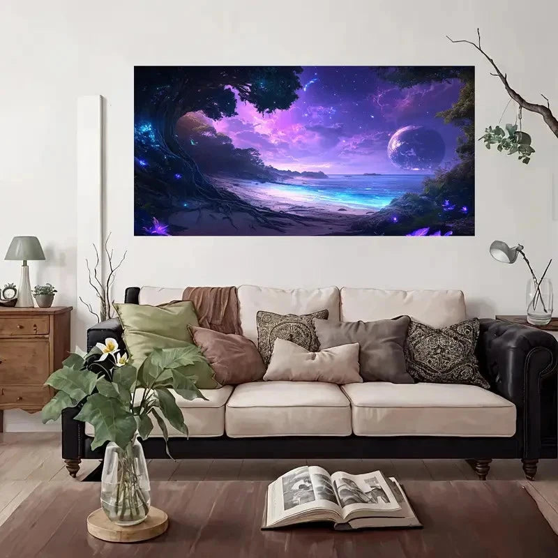 Fantasy Beach Night Sky Wall Art Canvas Office Home Room Framed 120x60cm