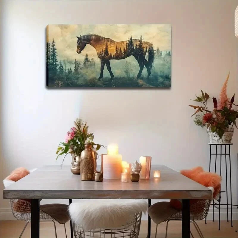 Majestic Horse Silhouette Wall Art Canvas Office Home Room Framed 120x60cm - Bella Home Decor