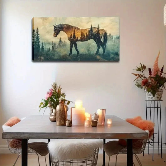 Majestic Horse Silhouette Wall Art Canvas Office Home Room Framed 120x60cm