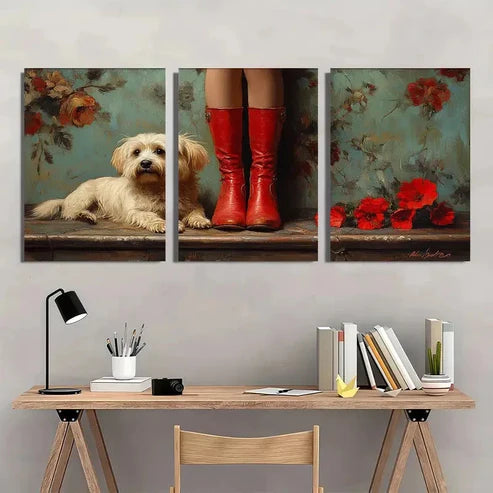 3pcs Red Riding Boots Fine Lover  Wall Art Set Canvas Unframed - High Quality Print 100% Australian Made Wall Canvas
