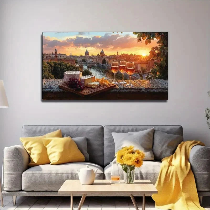 Sunset Cityscape Modern Wall Art Canvas Office Home Room Framed 120x60cm