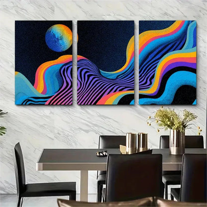 3pcs Maximalist Western Retro Disco Perfect Wall Art Set Canvas Framed 40x60cm - High Quality Print 100% Australian Made Wall Canvas Ready to Hang