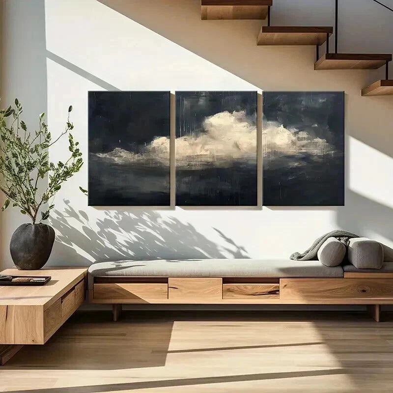 3pcs Abstract Dark Sky & White Clouds Wall Art Set Canvas Framed 60x90cm - High Quality Print 100% Australian Made Wall Canvas Ready to Hang - Bella Home Decor