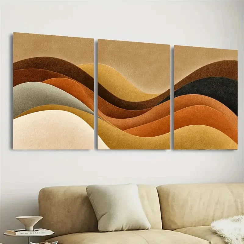 3pcs Waves In Neutral Tones Swirl Art Wall Art Set Canvas Framed 60x90cm - High Quality Print 100% Australian Made Wall Canvas Ready to Hang