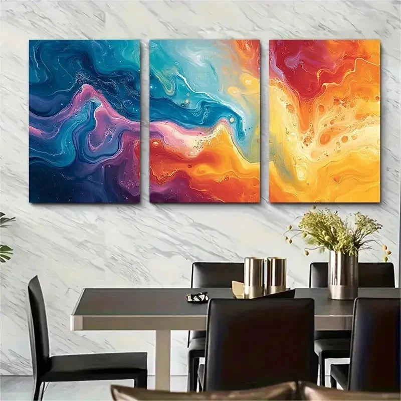 3pcs Vibrant Dreamy Contemporary Perfect Wall Art Set Canvas Framed 50x70cm - High Quality Print 100% Australian Made Wall Canvas Ready to Hang