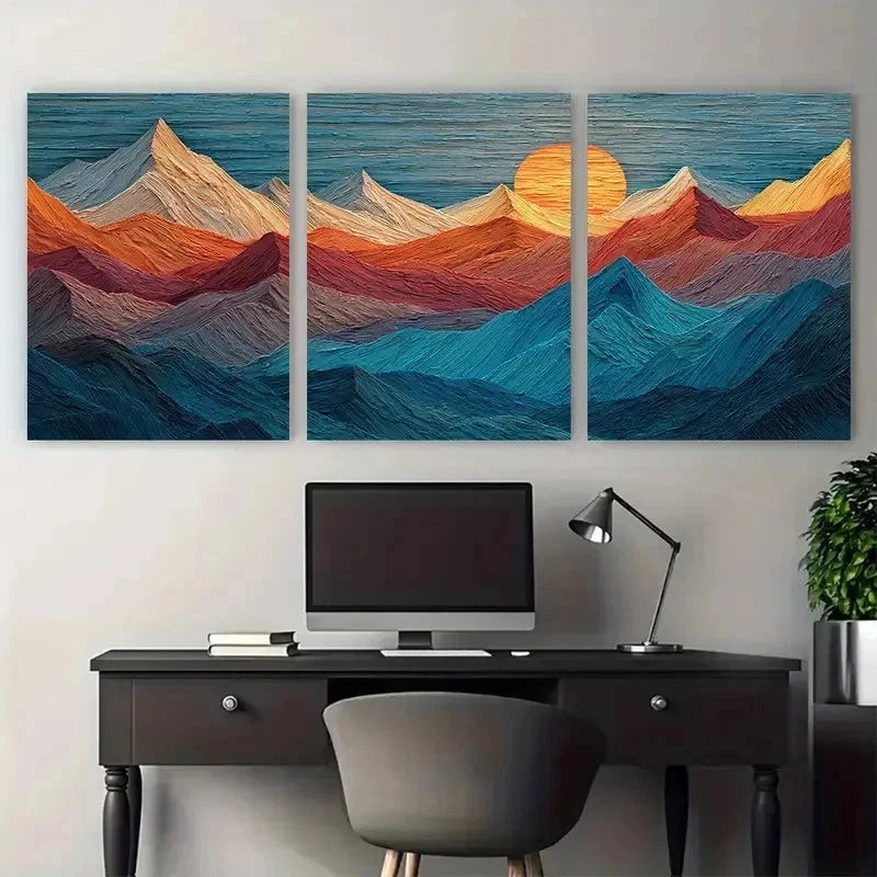3pcs Mountain Top Sunrise Landscape Perfect Wall Art Set Canvas Framed 50x70cm - High Quality Print 100% Australian Made Wall Canvas Ready to Hang