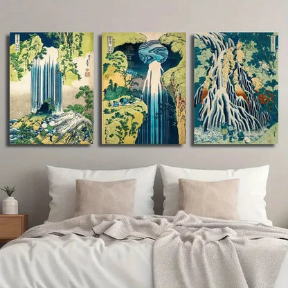 3pcs Vintage Japanese Hokusai Landscape Wall Art Set Canvas Unframed - High Quality Print 100% Australian Made Wall Canvas