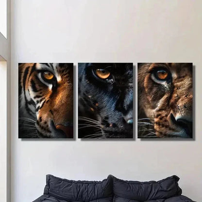 3pcs Close Up of Tiger Panther and Lion Eyes Wall Art Canvas Unframed - High Quality Print 100% Australian Made Wall Canvas - Bella Home Decor