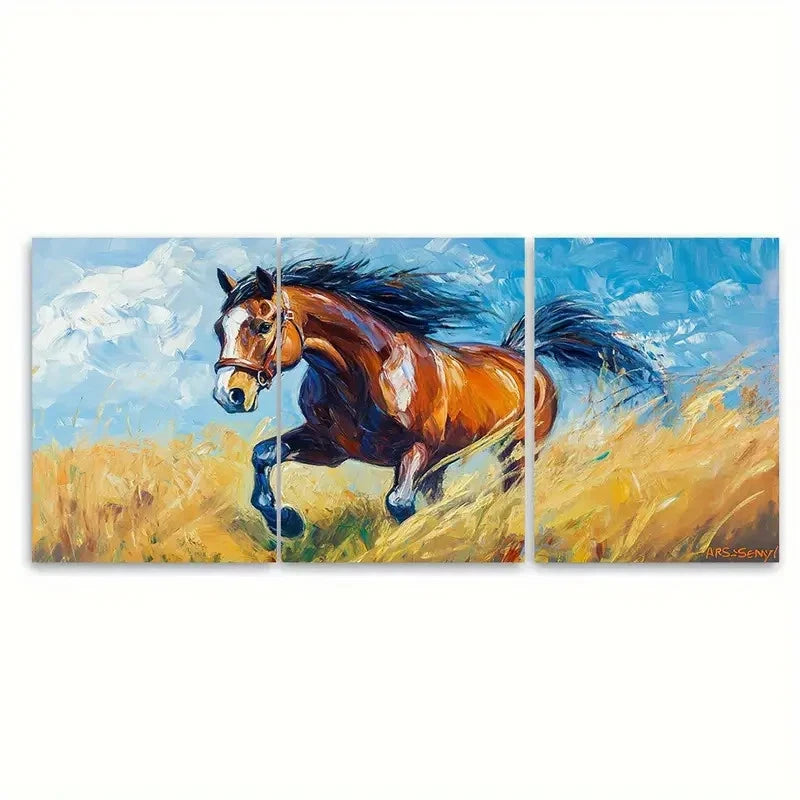 3pcs Horse Oil Painting Farm Animals K  Wall Art Set Canvas Framed 60x90cm - High Quality Print 100% Australian Made Wall Canvas Ready to Hang - Bella Home Decor