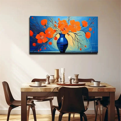 Orange Flowers Blue Vase Wall Art Canvas Office Home Room Framed 120x60cm