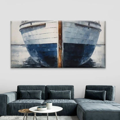 Blue & White Boat Seascape Wall Art Canvas Office Home Room Framed 120x60cm