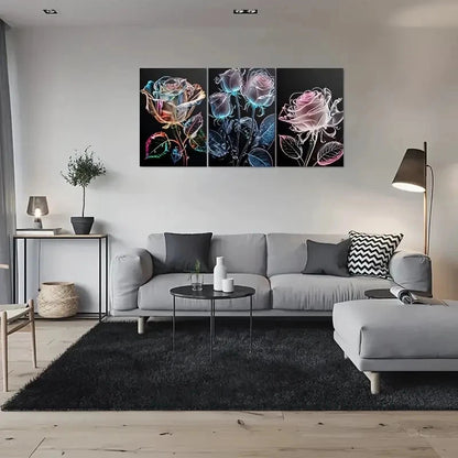 3pcs Colorful Rose Triptych Modern Metal Print Ready to Hang Art - Bella Home Decor