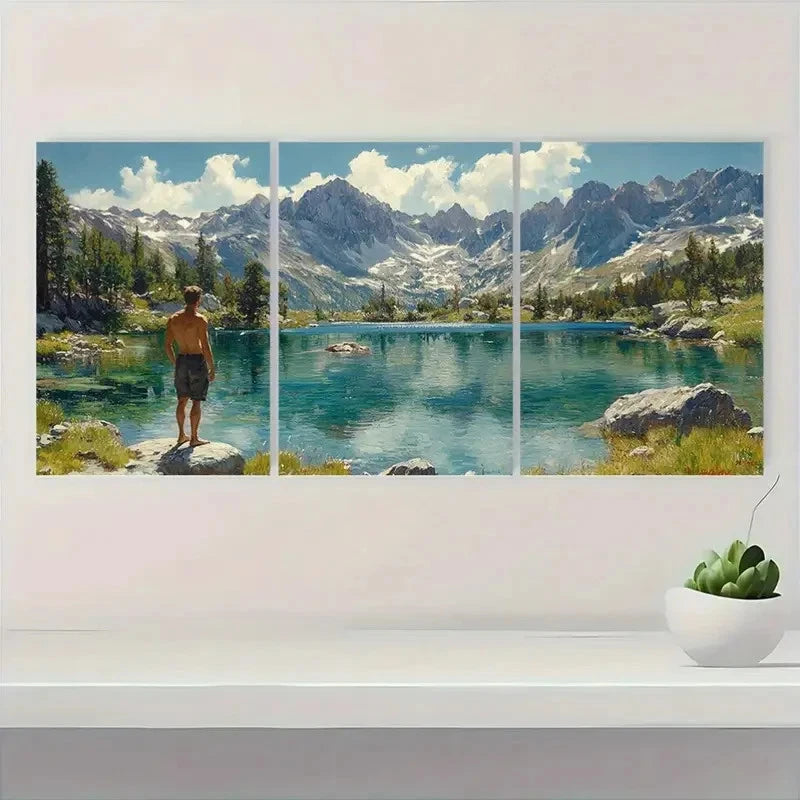 3pcs  Tahoe Lake Oil Painting National Park  A   Wall Art Set Canvas Framed 60x90cm - High Quality Print 100% Australian Made Wall Canvas Ready to Hang - Bella Home Decor
