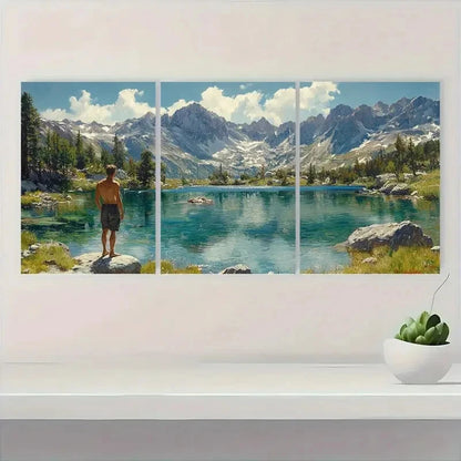 3pcs  Tahoe Lake Oil Painting National Park  A   Wall Art Set Canvas Framed 60x90cm - High Quality Print 100% Australian Made Wall Canvas Ready to Hang - Bella Home Decor