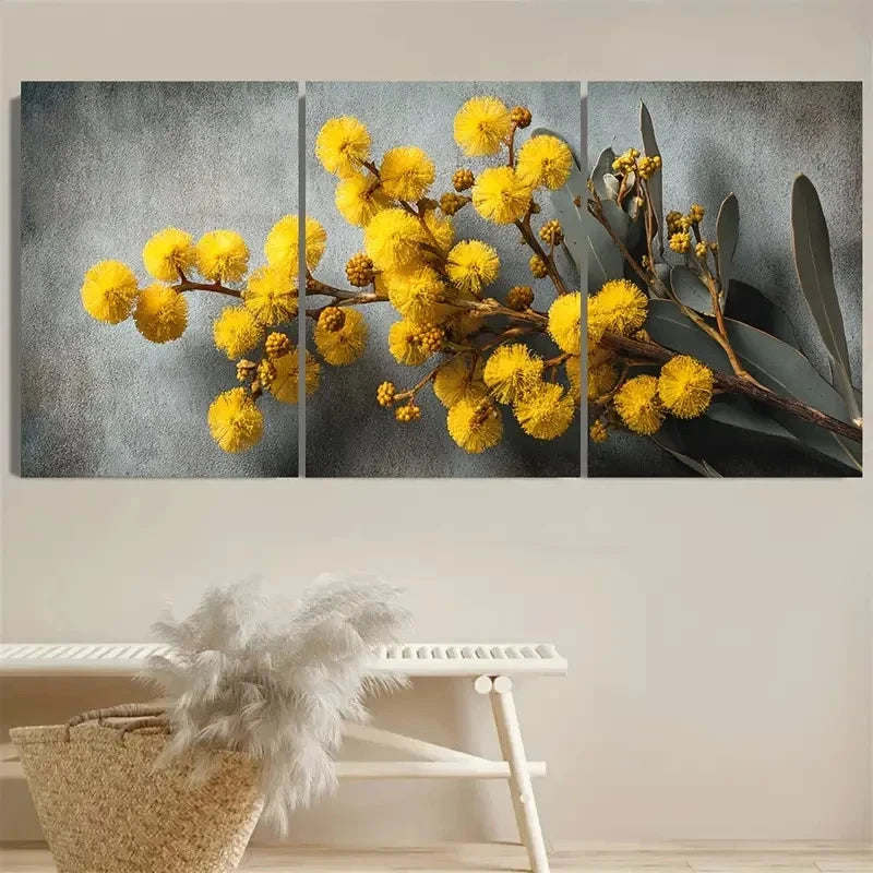 3pcs Acacia Flower Yellow Print Wall Art Set Canvas Framed 40x60cm - High Quality Print 100% Australian Made Wall Canvas Ready to Hang - Bella Home Decor