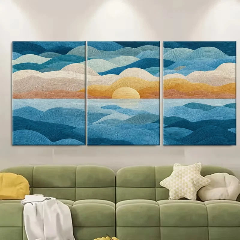 3pcs Striped Sea Air Sun  Wall Art Set Canvas Framed 40x60cm - High Quality Print 100% Australian Made Wall Canvas Ready to Hang