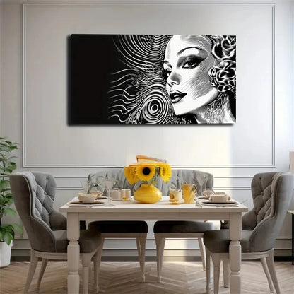 Elegant Woman's Intricate Swirl Wall Art Canvas Office Home Room Framed 120x60cm