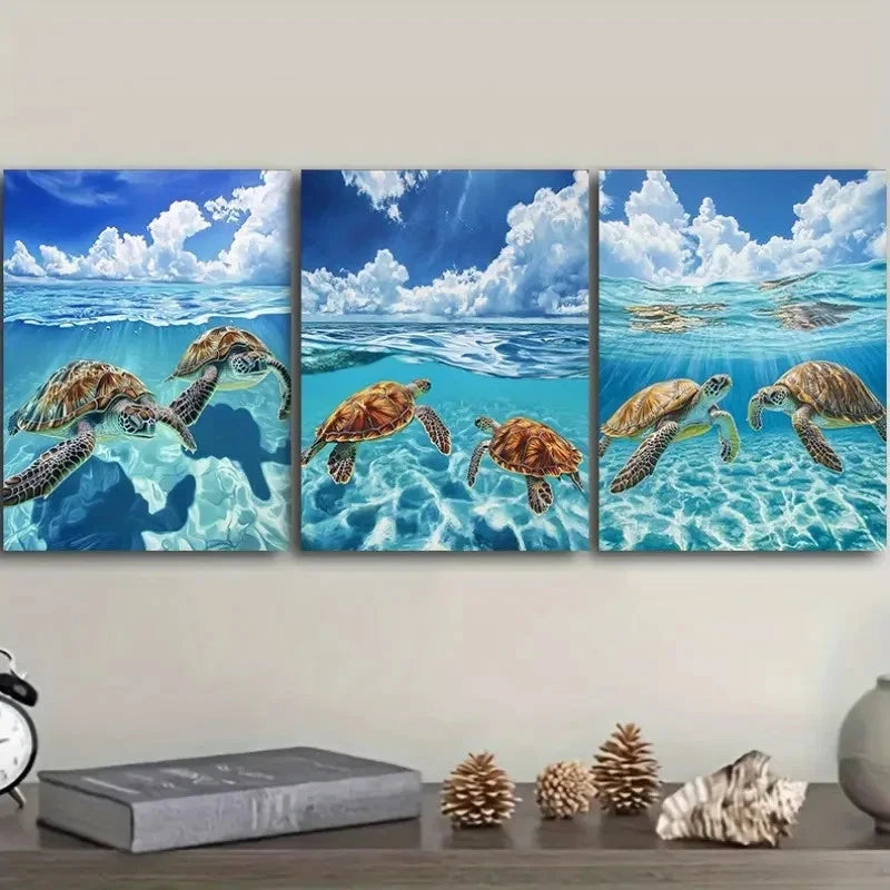 3pcs Caribbean Tropical Sea Turtle Metal Print Ready to Hang Art