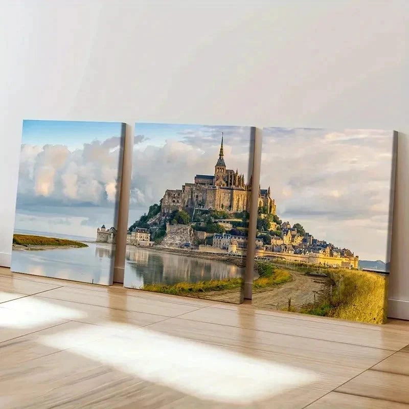 3pcs European Architecture Castles Wall Art Set Canvas Framed 60x90cm - High Quality Print 100% Australian Made Wall Canvas Ready to Hang