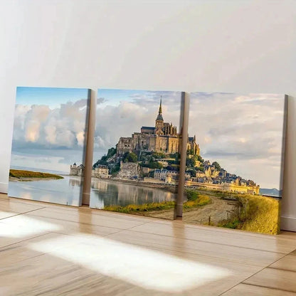 3pcs European Architecture Castles Wall Art Set Canvas Framed 60x90cm - High Quality Print 100% Australian Made Wall Canvas Ready to Hang