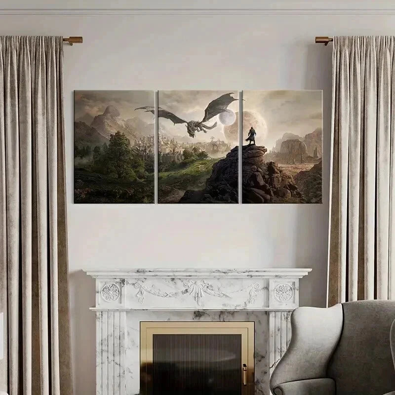 3pcs Fantasy Creature Dragon Decoration Wall Art Set Canvas Framed 40x60cm - High Quality Print 100% Australian Made Wall Canvas Ready to Hang - Bella Home Decor