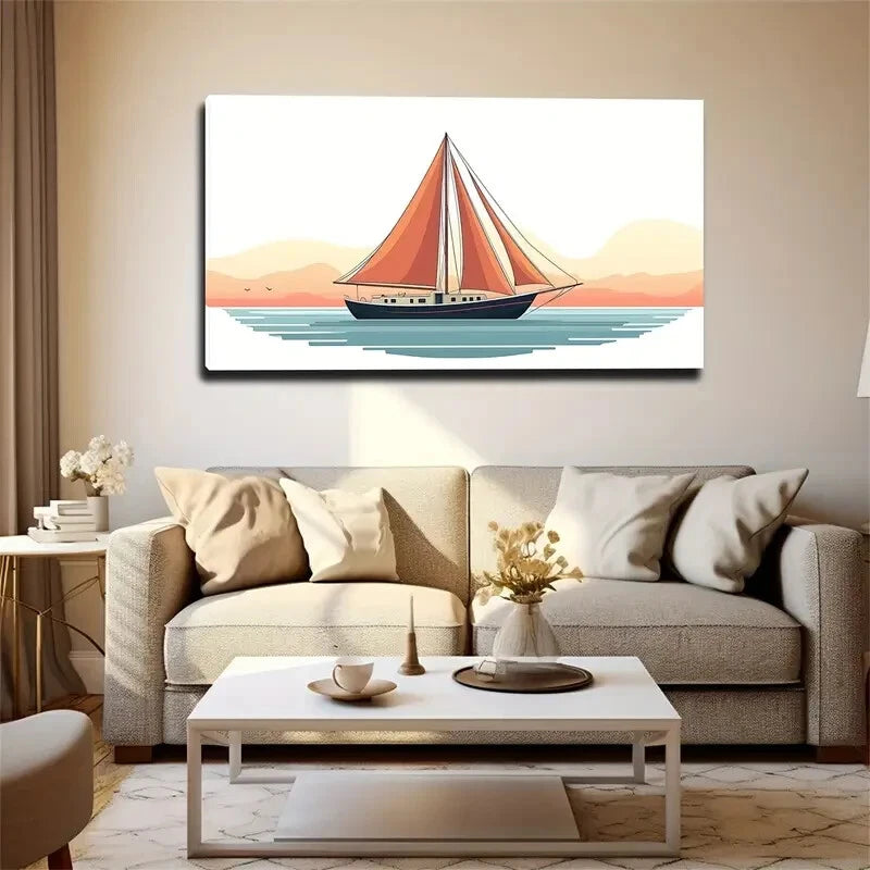 Tranquil Sailing Sailboat Wall Art Canvas Office Home Room Framed 120x60cm - Bella Home Decor