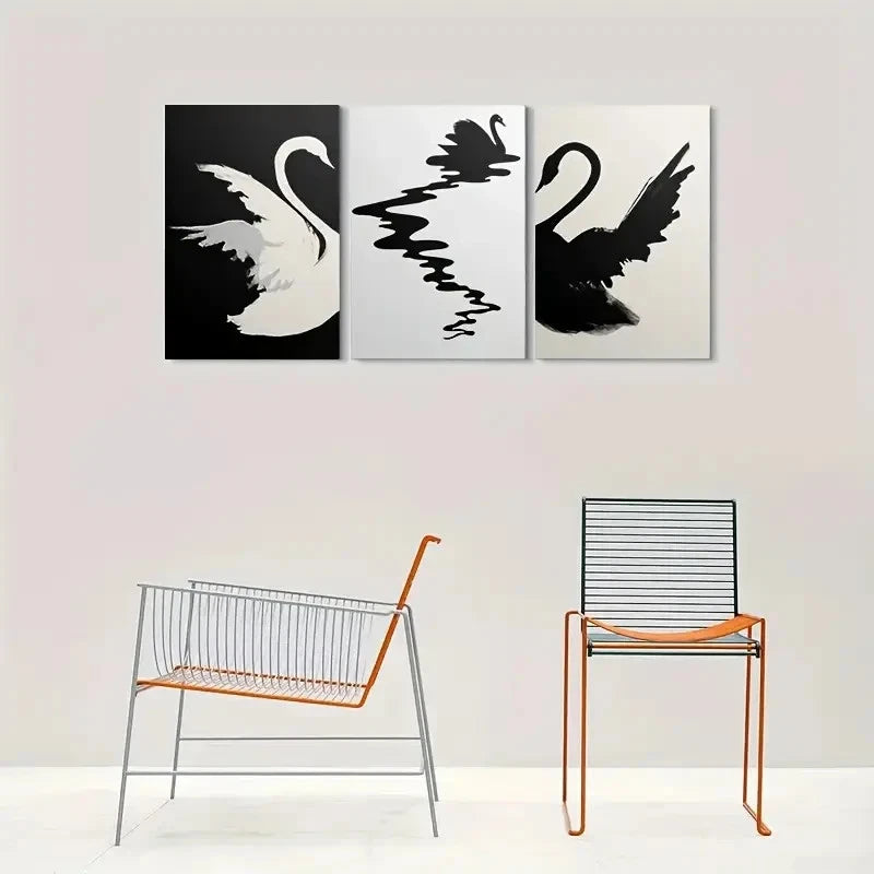 3pcs Abstract Swan Black White Minimalist Metal Print Ready to Hang Art
