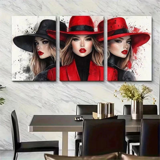 3pcs Elegant Fashion Illustration Wall Art Set Canvas Framed 60x90cm - High Quality Print 100% Australian Made Wall Canvas Ready to Hang - Bella Home Decor