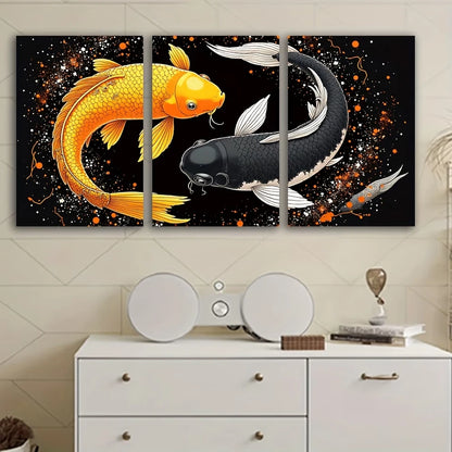 3pcs A Few Koi Carp Swim Painting Wall Art Set Canvas Framed 40x60cm - High Quality Print 100% Australian Made Wall Canvas Ready to Hang - Bella Home Decor