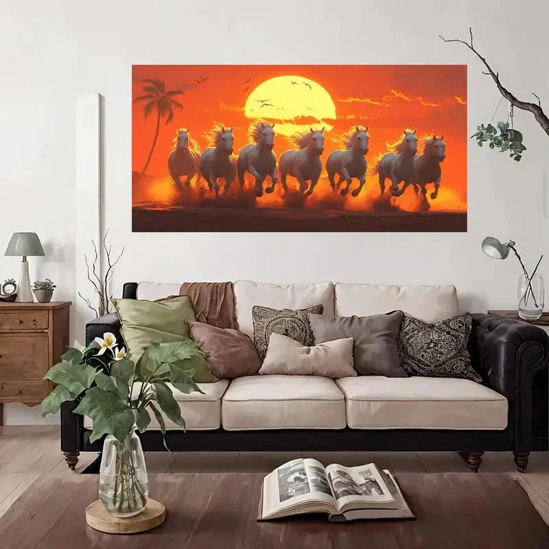 Sunset Horses Desert Wall Art Canvas Office Home Room Framed 120x60cm