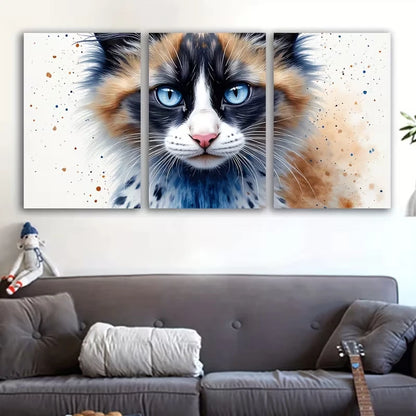 3pcs Watercolors of Cat Painting Wall Art Set Canvas Framed 50x70cm - High Quality Print 100% Australian Made Wall Canvas Ready to Hang