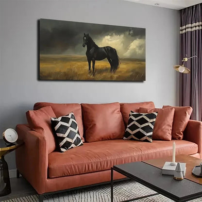 Abstract Black Steed Stands Wall Art canvas office home room framed 120x60cm