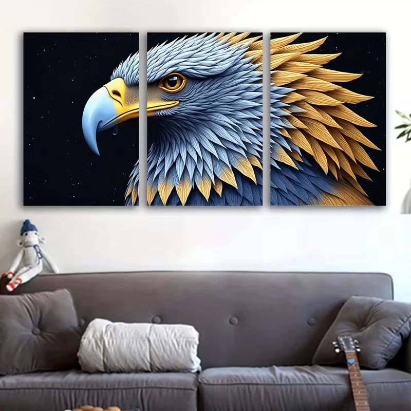 3pcs Hawk Head Painting Wall Art Set Canvas Framed 50x70cm - High Quality Print 100% Australian Made Wall Canvas Ready to Hang