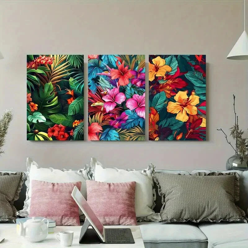 3pcs Tropical Flower Vibrant Lily Tropical Leaves Metal Print Ready to Hang Art - Bella Home Decor