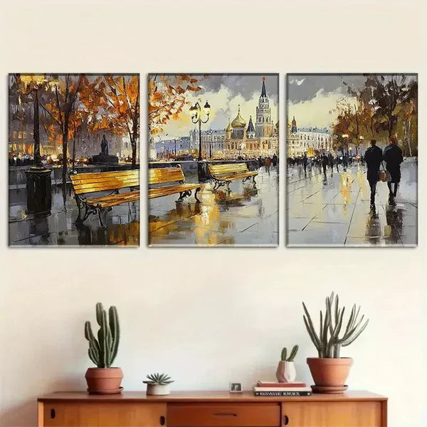 3pcs serene romantic Autumn Cityscape Wrapped Wall Art Set Canvas Framed 60x90cm - High Quality Print 100% Australian Made Wall Canvas Ready to Hang