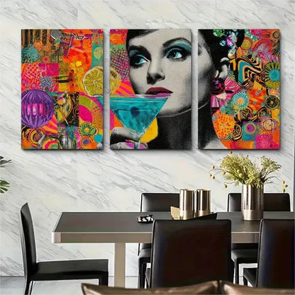 3pcs Retro Cocktail Collage Cosmo Disco Perfect Wall Art Canvas Unframed – High Quality Print 100% Australian Made Wall Canvas