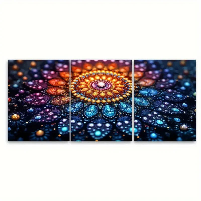 3pcs Abstract Vibrant Moroccan Kaleidoscope i  Wall Art Set Canvas Framed 60x90cm - High Quality Print 100% Australian Made Wall Canvas Ready to Hang - Bella Home Decor