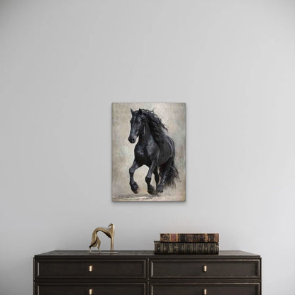 Manga-Style Galloping Friesian Horse Metal Print Ready to Hang