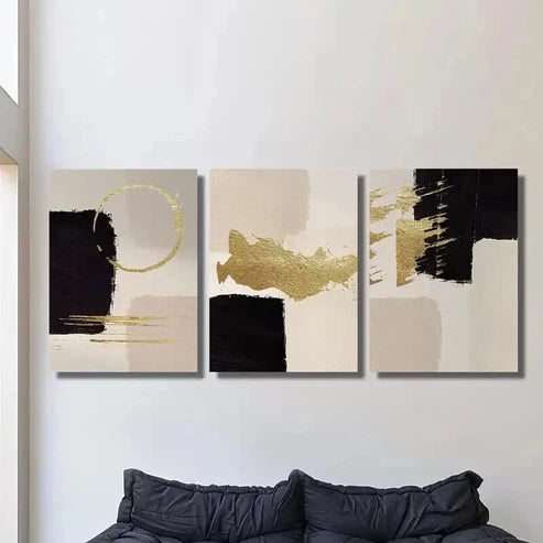 3pcs Golden Black Geometric Painting Wall Art Canvas Unframed - High Quality Print 100% Australian Made Wall Canvas - Bella Home Decor