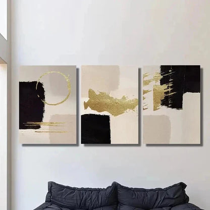 3pcs Golden Black Geometric Painting Wall Art Canvas Unframed - High Quality Print 100% Australian Made Wall Canvas - Bella Home Decor