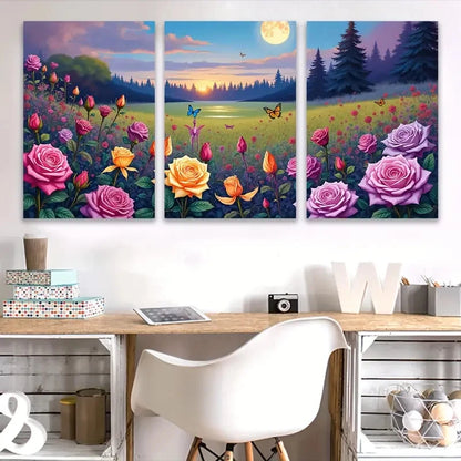 3pcs Vibrant Rose and Tulip Painting Wall Art Set Canvas Framed 40x60cm - High Quality Print 100% Australian Made Wall Canvas Ready to Hang