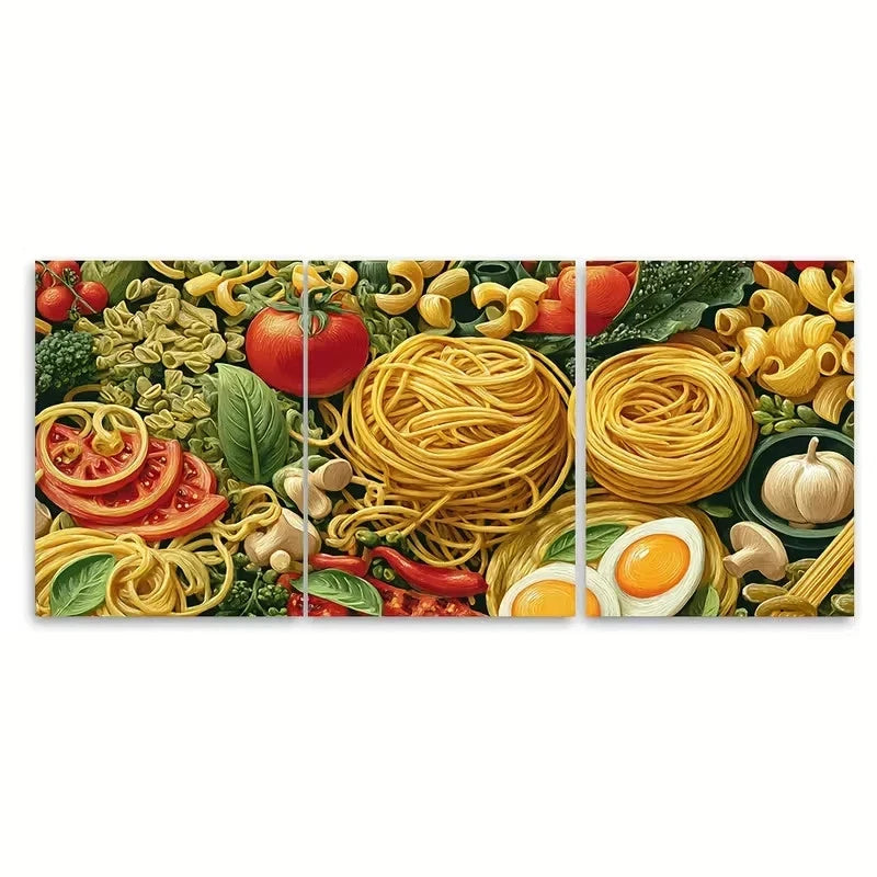3pcs Retro Italian Food Pasta Night Kitchen Wall Art Canvas Framed 40x60cm - High Quality Print 100% Australian Made Wall Canvas Ready to Hang