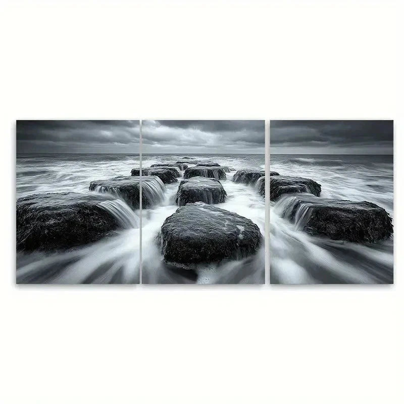 3pcs Dramatic Black and White RI Wall Art Set Canvas Framed 60x90cm - High Quality Print 100% Australian Made Wall Canvas Ready to Hang - Bella Home Decor