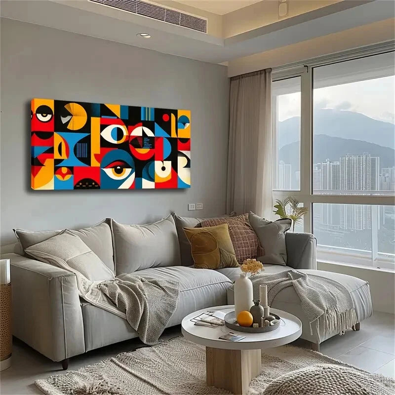 Vibrant Geometric Shapes Modern Wall Art Canvas Office Home Room Framed 120x60cm - Bella Home Decor