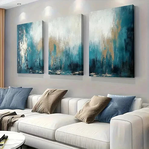 3pcs Paintings with Blue, Green and Yellow Hues Wall Art Canvas Unframed - High Quality Print 100% Australian Made Wall Canvas