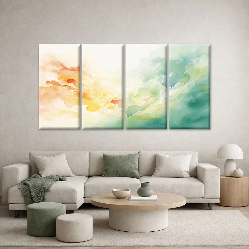 4pcs Minimalist Orange & Blue Watercolour Wall Art Canvas Framed 45x80cm - High Quality Print 100% Australian Made Wall Canvas Ready to Hang