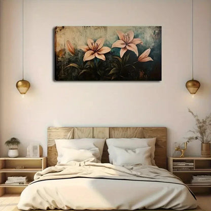 Pastel Pink Lilies Green Leaves Wall Art Canvas Office Home Room Framed 120x60cm - Bella Home Decor