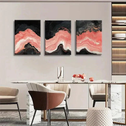 3pcs Abstract Coral Black & Pink Marble Texture Wall Art Canvas Unframed - High Quality Print 100% Australian Made Wall Canvas - Bella Home Decor